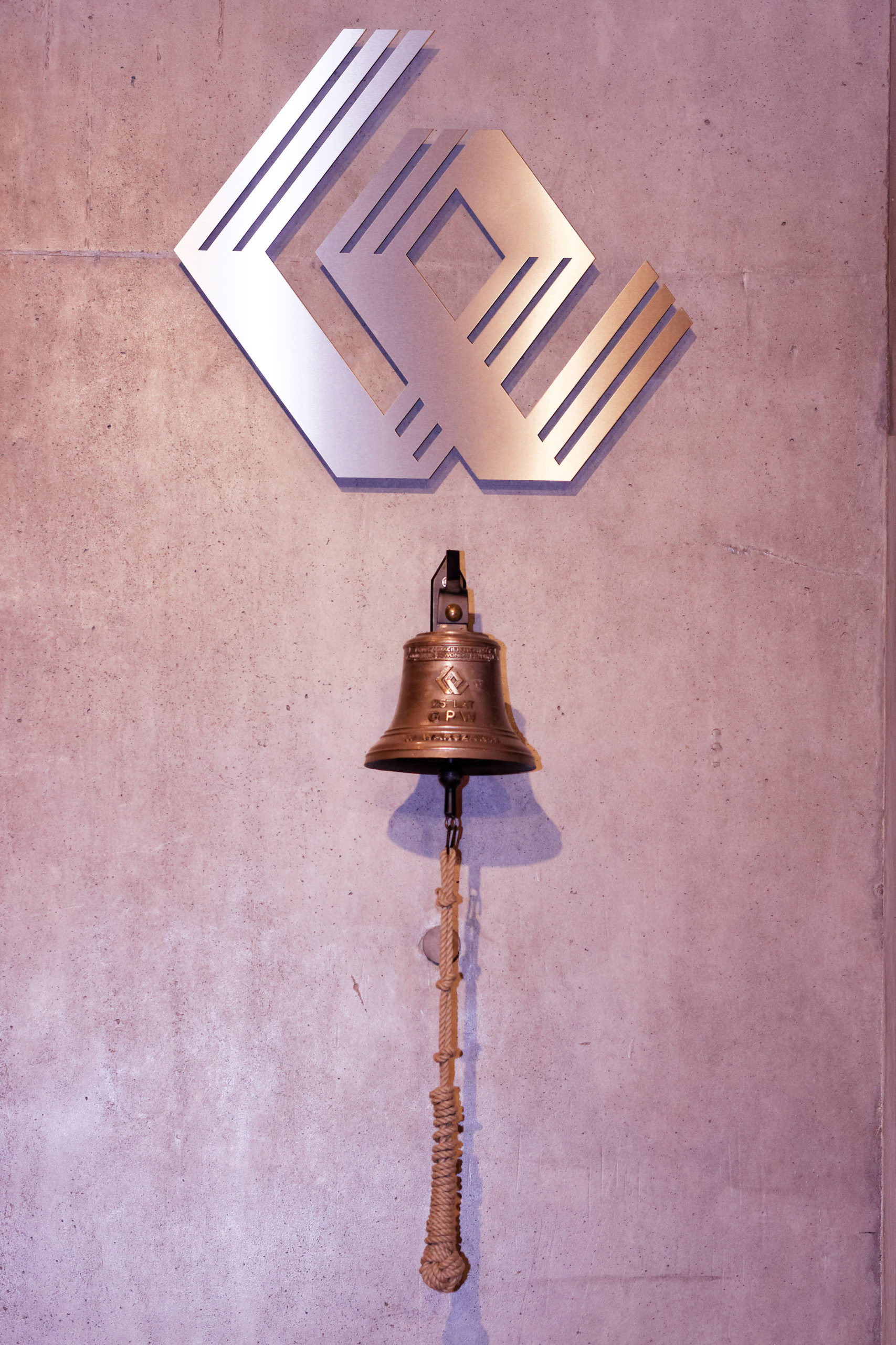 Warsaw Stock Exchange - bell and logotype in trading hall - Wars